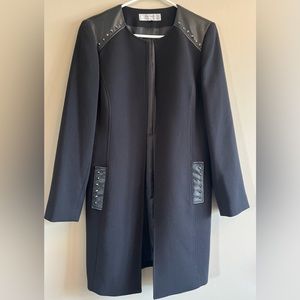 PreLoved Black Tahari Dress Jacket with Faux Leather Patches and Black Studs